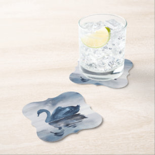 Misty Reflections   Moody Dusty Blue Swan op Lake Kartonnen Onderzetters