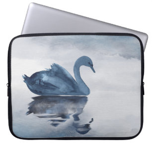 Misty Reflections Moody Dusty Blue Swan op Lake Laptop Sleeve