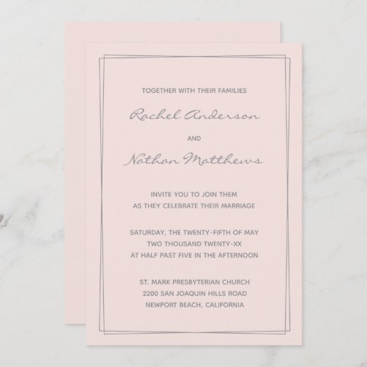 Misty Roos Blush Pink Wedding Invitting (Voorkant / Achterkant)