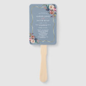 Misty Roos Dusty Blue Floral Gold Wedding Program Handwaaier (Voorkant)