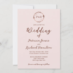 Misty Roos Monogram Elegant Wedding Uitnodiging