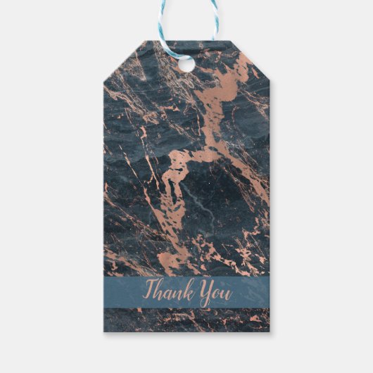 Misty Rustic Blue en Roos Gold Pink Glam Marble Cadeaulabel (Voorkant)