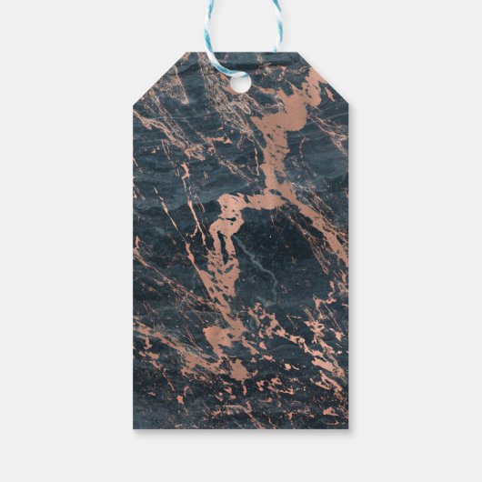 Misty Rustic Blue en Roos Gold Pink Glam Marble Cadeaulabel (Achterkant)