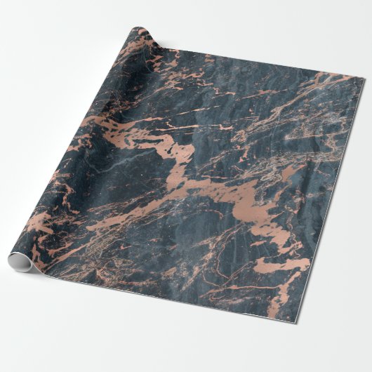 Misty Rustic Blue en Roos Gold Pink Glam Marble Cadeaupapier (Uitgerold)