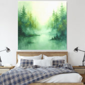 Misty Sage Abstract - Biologisch Modern Canvas Afdruk (Insitu (Slaapkamer))