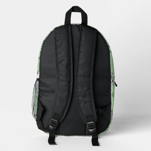 Misty Shamrocks Backpack – Chic & Artistic Green Bedrukte Rugzak (Achterkant)