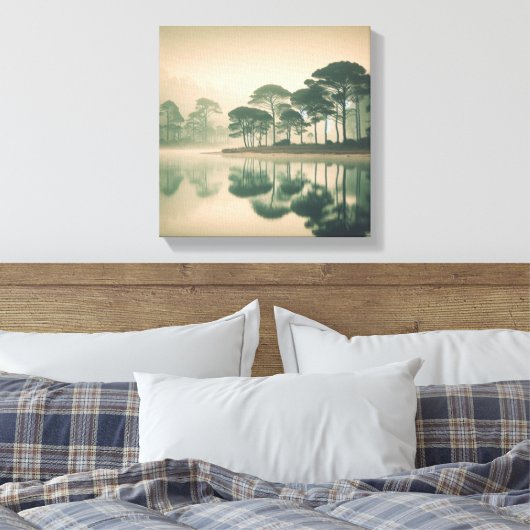 Misty Tranquil Lake View – Canvas Wall Art (Insitu (Slaapkamer))
