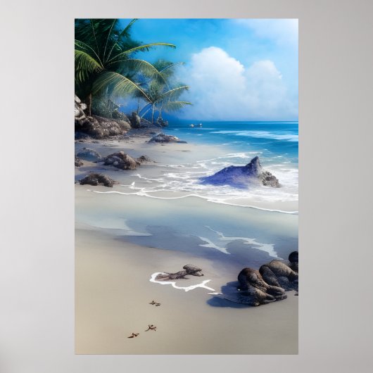 Misty Tropical Beachscape Art Print (Voorkant)
