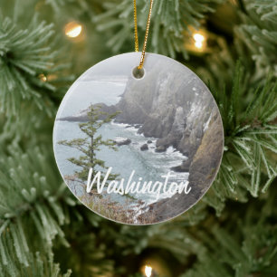 Misty Washington Coastline Scene Vakantie Keramisch Ornament