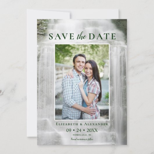 Misty Waterfall Wedding Foto Save the Date (Voorkant)