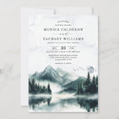 Misty Waterverf Mountain Pine Forest Wedding Kaart (Voorkant)