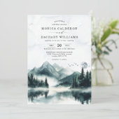 Misty Waterverf Mountain Pine Forest Wedding Kaart (Staand voorkant)