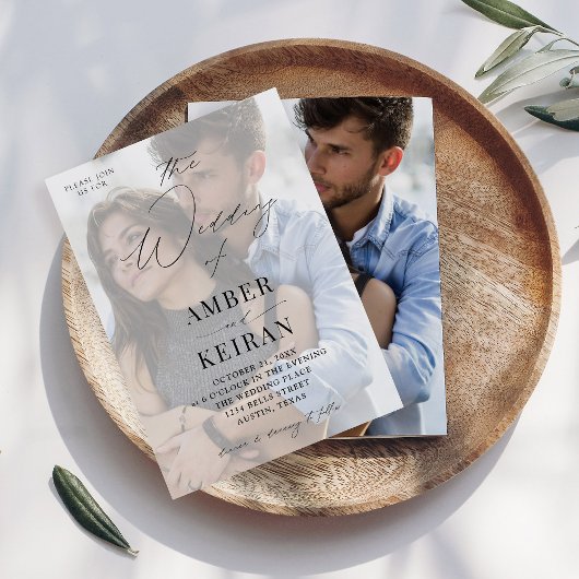 Misty White Shades Photo Wedding Kaart