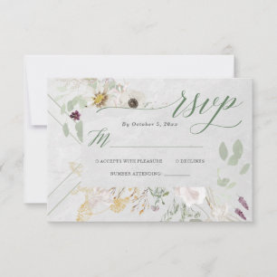 Misty Wildbloemen Zachte grijze geometrische bru RSVP Kaartje