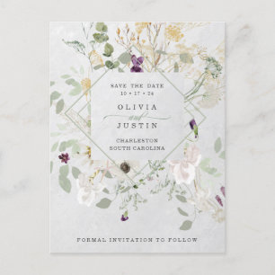 Misty Wildflowers   Grey Geometric Sla de datum op Aankondigingskaart