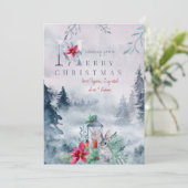 Misty Winter Forest Waterverf Lantern Glow Feestdagenkaart (Staand voorkant)