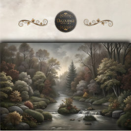 Misty Woodland River Cascade Decoupage Tissuepapier