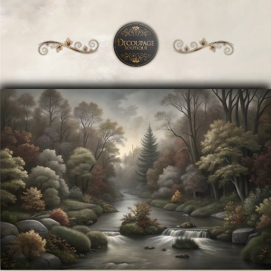 Misty Woodland River Cascade Decoupage Tissuepapier