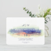 misy waterverf landschap monogrammen bruiloft kaart (Staand voorkant)