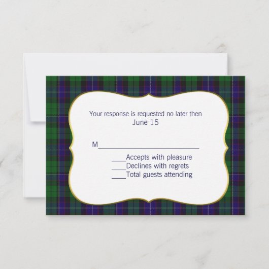 Mitchell Tartan Pset Wedding RSVP Kaart (Voorkant)