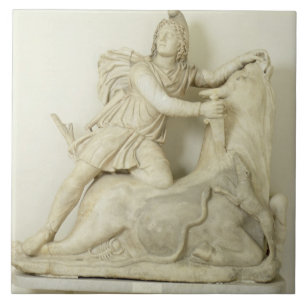 Mithras offert de Bull op, marmer relief, Roman Tegeltje