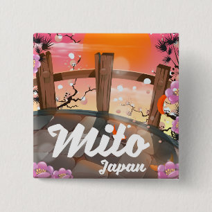 Mito Japan bloeit poster. Vierkante Button 5,1 Cm