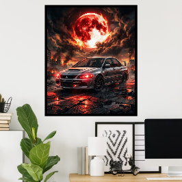 Mitsubishi Lancer Evo 9 Onder De Rode Maan Poster
