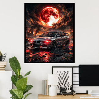 Mitsubishi Lancer Evo 9 Onder De Rode Maan Poster