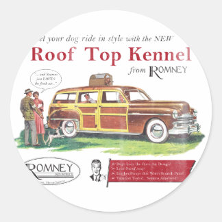 Mitt Romney Dog Retro Ad Ronde Sticker