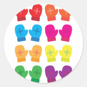 Mittens Colors Colorful Snowflakes Winter Draag Ronde Sticker