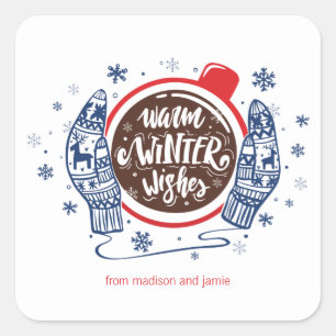 Mittens en Cocoa Warm Winter Wishes Holiday Vierkante Sticker