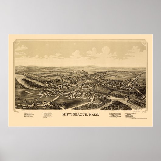 Mittineague, MA Panoramic Map - 1889 Poster (Voorkant)
