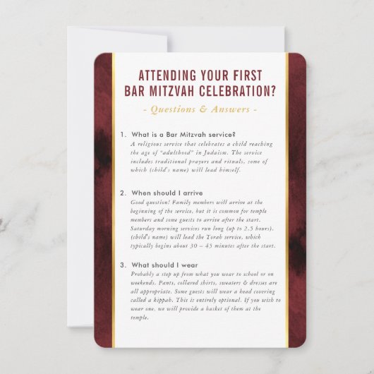 MITZVAH service info vragen advies maroon Kaart (Voorkant)