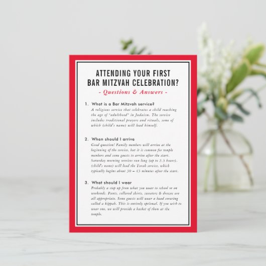 MITZVAH service info vragen advies rood zwart Kaart (Staand voorkant)