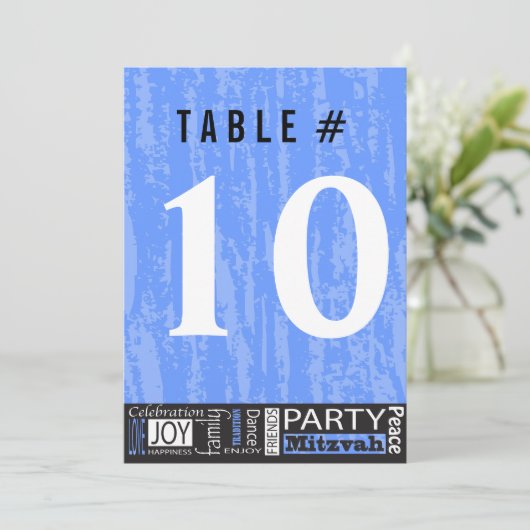 MITZVAH WORDS Bar Bat Uitnodiging Tafelnummer Kaar (Staand voorkant)