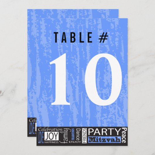 MITZVAH WORDS Bar Bat Uitnodiging Tafelnummer Kaar (Voorkant / Achterkant)