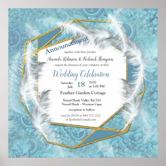 Mix Blue Pattern, Feathers & Gold lijst Poster (Voorkant)