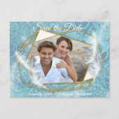 Mix Blue Pattern, Feathers & White Lace Aankondigingskaart (Voorkant)