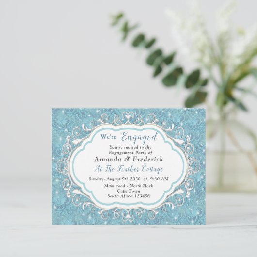 Mix Blue Pattern Repeats & White Lace Uitnodiging Briefkaart (Staand voorkant)