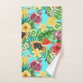 Mix-fruit tropical, fleurs et feuilles en bleu (Serviette à main)