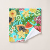 Mix-fruit tropical, fleurs et feuilles en bleu (Gant de toilette)