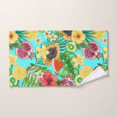 Mix-fruit tropical, fleurs et feuilles en bleu (Serviette à main)