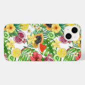 Mix-fruit tropical, fleurs et feuilles sur blanc (Verso Horizontal)