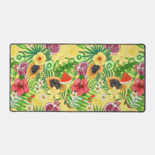 Mix-fruit tropical, fleurs et feuilles sur jaune