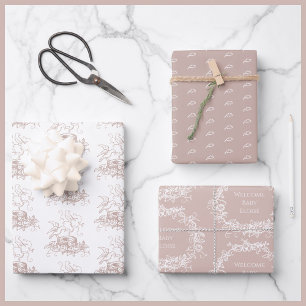 Mix Match Birds Nest Aangepaste naam Roze Baby sho Inpakpapier Vel