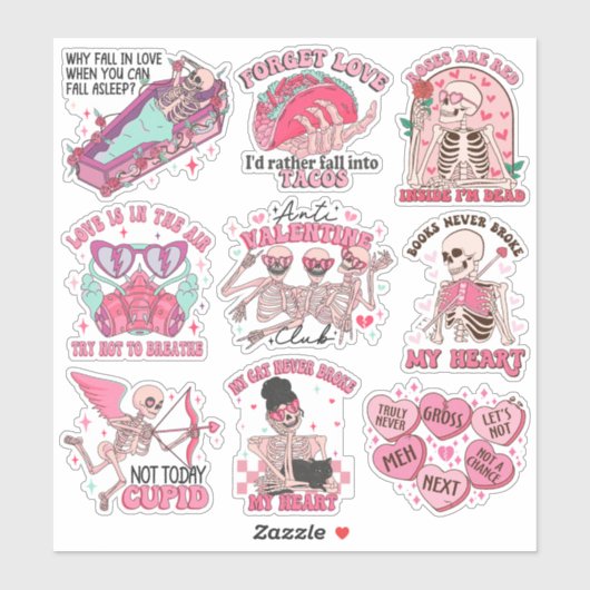 Mix van Funny Retro Anti-Valentijn Club Vinyl Sticker (Vel)