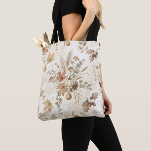 Mix van herfstbotanicals en vintage boodschappenta draagtas