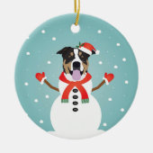 Mixed Dog Kerstmis Snowman Keramisch Ornament (Voorkant)