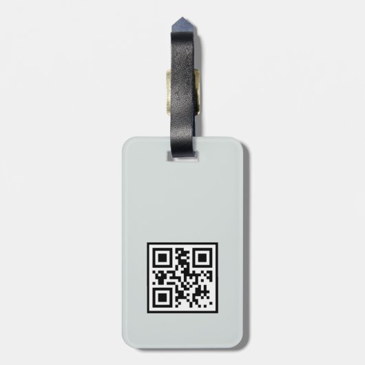 Mixed Media Abstract Grijs Blauw Monogram QR Code Bagagelabel (Achterkant verticaal)