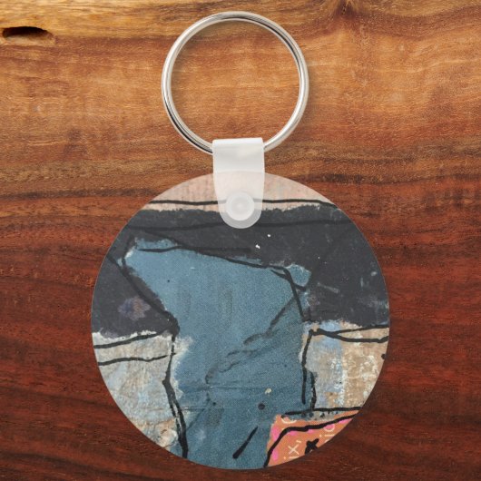 Mixed Media Abstract Grijs Grijs Blauw QR Code Sleutelhanger (Voorkant)